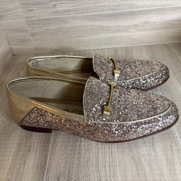 Sam Edelman Women's Loraine Glitter Gold Leather Loafers Sz 6.5 - Picture 2 of 12